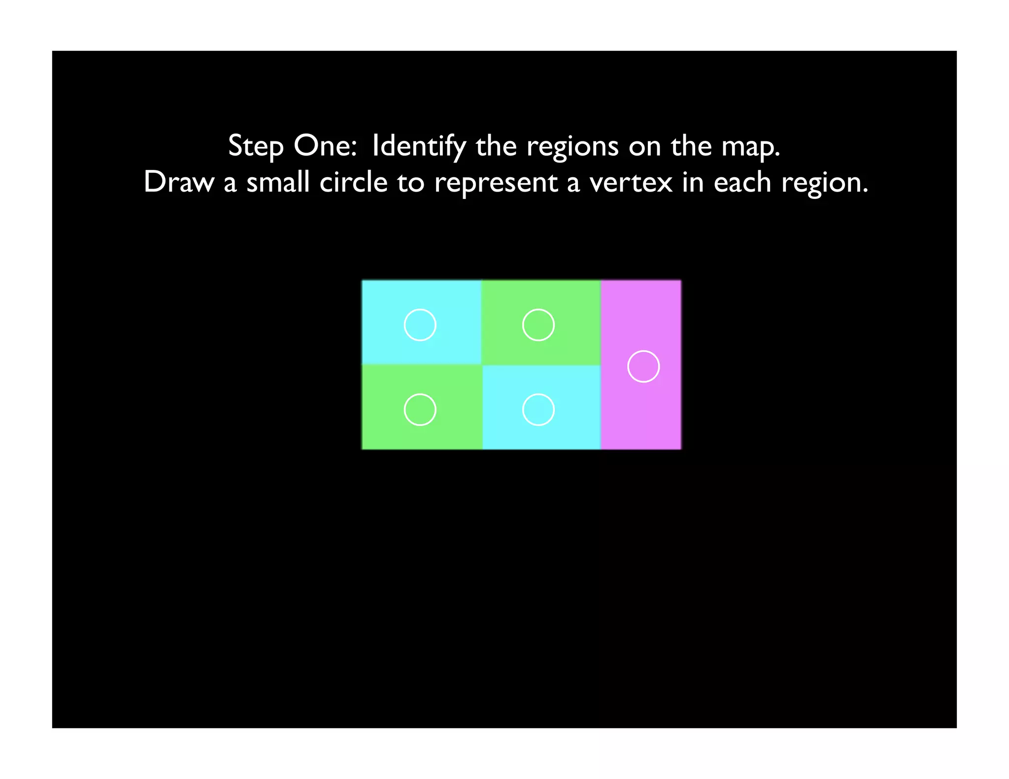 Step One: Identify the regions on the map.
Draw a small circle to represent a vertex in each region.
 
