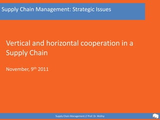 Supply Chain Management: Strategic Issues




 Vertical and horizontal cooperation in a
 Supply Chain
 November, 9th 2011




                      Supply Chain Management // Prof. Dr. Wollny
 