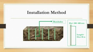 Installation Method
Boreholes
Dia= 200~400 mm
Length=
Over 30 m
 