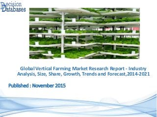 Published : November 2015
Global Vertical Farming Market Research Report - Industry
Analysis, Size, Share, Growth, Trends and Forecast,2014-2021
 