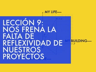 MY HOME—— 
MY BUILDING—— 
MY LIFE—— 
LECCIÓN 9: 
NOS FRENA LA 
FALTA DE 
REFLEXIVIDAD DE 
NUESTROS 
PROYECTOS 
 