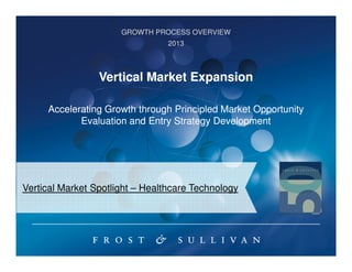 GROWTH PROCESS OVERVIEW
2013

Vertical Market Expansion
Accelerating Growth through Principled Market Opportunity
Evaluation and Entry Strategy Development

Vertical Market Spotlight – Healthcare Technology

 