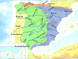 Ebro Aragón Llobregat Turia Júcar Segura Duero Tormes Tajo Guadiana Guadalquivir Tinto Miño Bidasoa Nervión Pisuerga Sil Jalón Gigüela Zújar Guadalimar Genil Nalón Narcea Jarama Tiétar 
