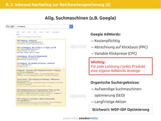 B. 2. Inbound Marketing zur Reichweitengewinnung (2)
powered by amadeomedia
Allg. Suchmaschinen (z.B. Google)
Google AdWor...
