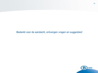 23
Bedankt voor de aandacht, ontvangen vragen en suggesties!
 
