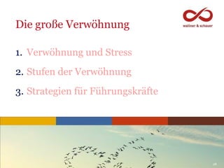 www.trainthe8.com 28
1. Verwöhnung und Stress
2. Stufen der Verwöhnung
3. Strategien für Führungskräfte
Die große Verwöhnu...