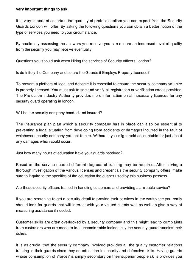 Very important Questions you should ask when Appointing Security Guards