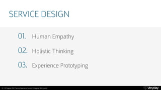 SERVICE DESIGN 
01. Human Empathy 
02. Holistic Thinking 
03. Experience Proto﬚ping 
23 | 09 August 2014 | Service Experie...