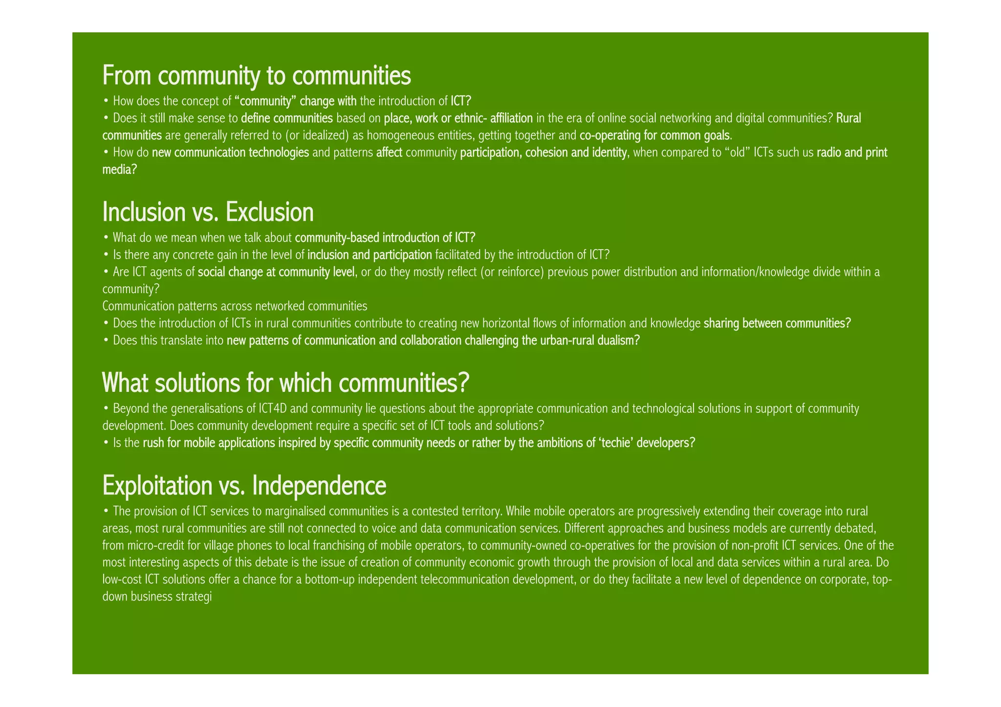 Communities & Communication in VeSeL