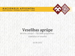 Veselības aprūpe NA Visu Latvijai! – TB/LNNK programma - Labklājība un veselība 16.08.2011 