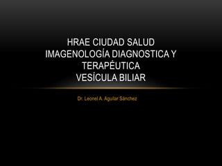 Dr. Leonel A. Aguilar Sánchez
HRAE CIUDAD SALUD
IMAGENOLOGÍA DIAGNOSTICA Y
TERAPÉUTICA
VESÍCULA BILIAR
 
