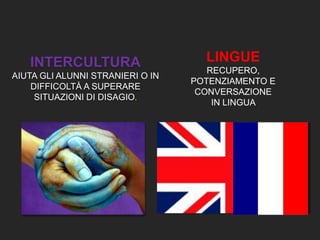 LINGUE
RECUPERO,
POTENZIAMENTO E
CONVERSAZIONE
IN LINGUA
INTERCULTURA
AIUTA GLI ALUNNI STRANIERI O IN
DIFFICOLTÀ A SUPERARE
SITUAZIONI DI DISAGIO.
 