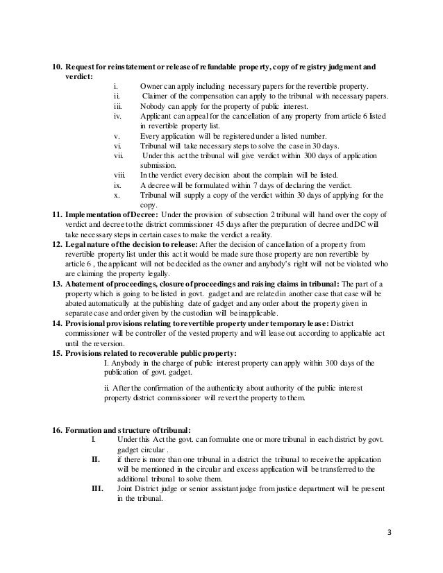 Vested property settlement policy in Bangladesh
