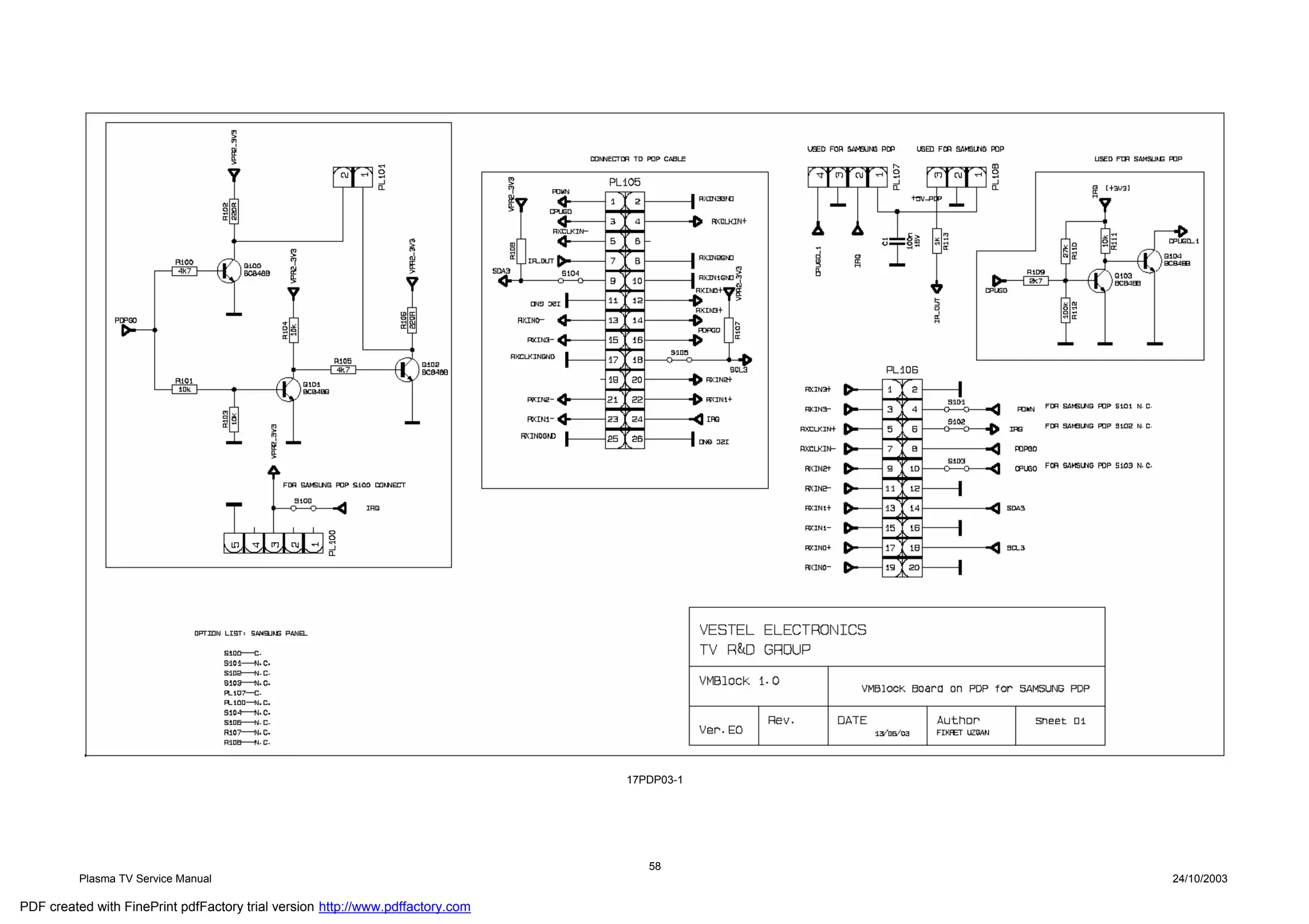 17PDP03-1




                                                                                   58
          Plasma TV Service Manual                                                          24/10/2003

PDF created with FinePrint pdfFactory trial version http://www.pdffactory.com
 