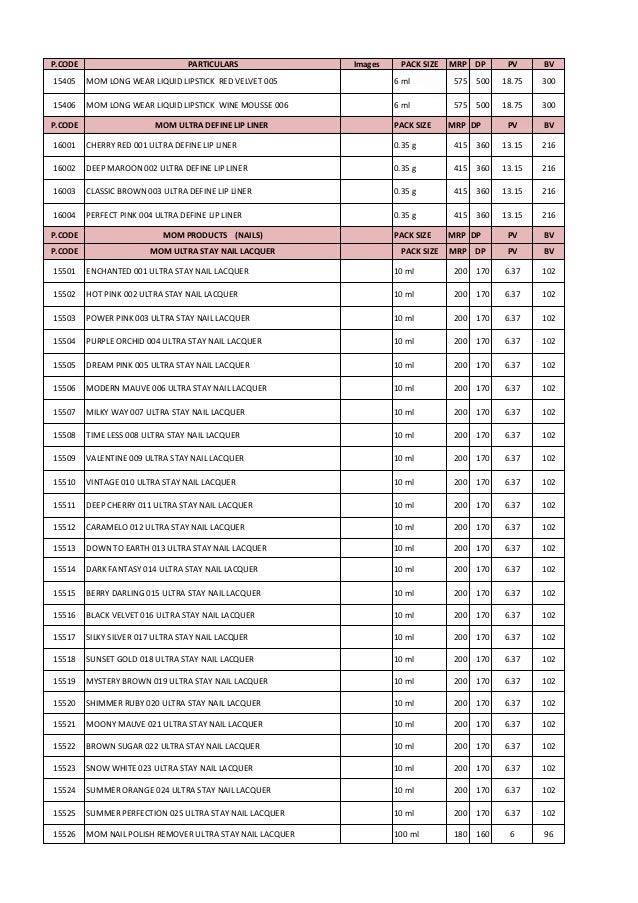 Vestige product price list + image