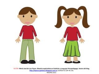 AUTOR: María José de Luis Flores. Maestra especialista en Audición y Lenguaje-Psicopedagoga. Autora del blog
http://lapsico-goloteca.blogspot.com.es LICENCIA CC (BY-NC-SA)
MADRID 2015
 