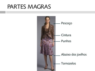 PARTES MAGRAS

                Pescoço


                Cintura
                Punhos



                Abaixo dos joelhos

                Tornozelos
 