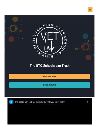 The RTO Schools can Trust
ENQUIRE NOW
BOOK A DEMO
RTO 45623 VET Lab for Schools, the RTO you can TRUST.RTO 45623 VET Lab for Schools, the RTO you can TRUST.

 