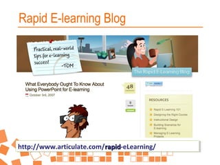 Rapid E-learning Blog

http://www.articulate.com/rapid-eLearning/
http://www.articulate.com/rapid
rapid-eLearning/
rapid

 
