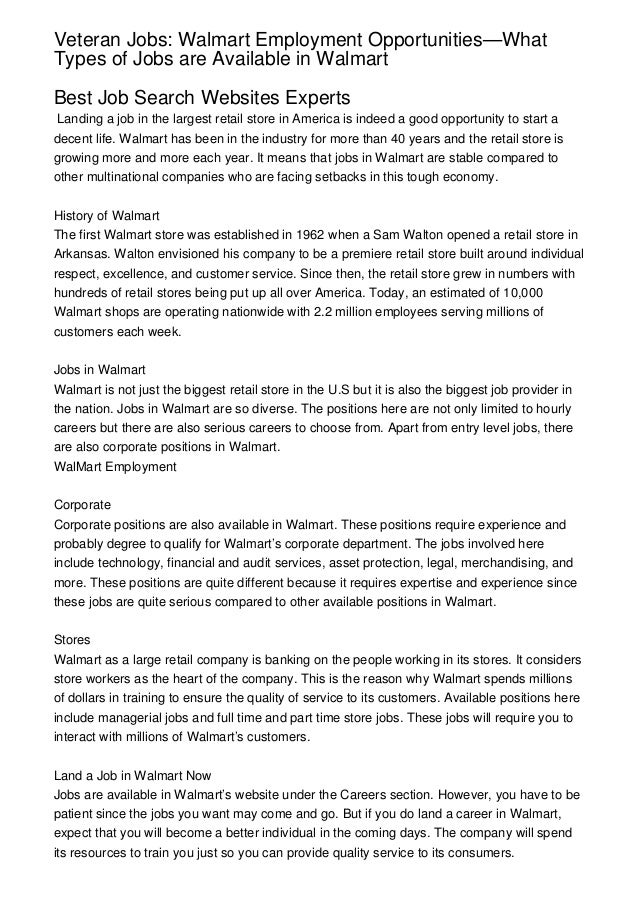 Veteran Jobs Walmart Employment Opportunities What Types Of Jobs Are