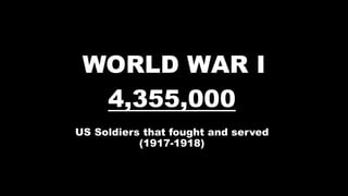 WORLD WAR I
4,355,000
US Soldiers that fought and served
(1917-1918)
 