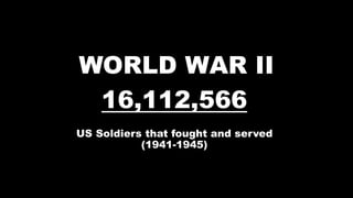 WORLD WAR II
16,112,566
US Soldiers that fought and served
(1941-1945)
 