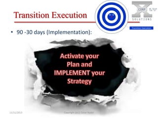 Transition Execution
• 90 -30 days (Implementation):

11/11/2013

Copyright 2011 Cesar Nader

 