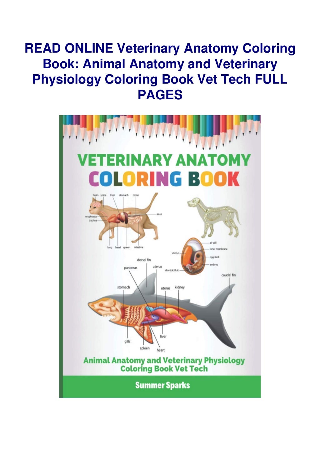 Veterinary Anatomy Coloring Book Animal Anatomy and Veterinary Physiology