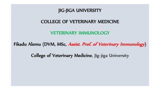 JIG-JIGA UNIVERSITY
COLLEGE OF VETERINARY MEDICINE
VETERINARY IMMUNOLOGY
Fikadu Alemu (DVM, MSc, Assist. Prof. of Veterinary Immunology)
College of Veterinary Medicine, Jig-jiga University
 