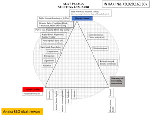 ALAT PERAGA
SEGI TIGA LAZUARDI
Minyak / lemak
Puveres, Pulvis aui
Serbuk / Padat
Non-minyak,
non-lemak,
non-serbuk
Solusio,Guttae.Injeksi
Granula, Pelet, Crumbles, Block,
Tablet cetak Bolus short acting
Pulvis aue, Briquete, Bolus long acting
Suspensi,mixturaagitanda
Kapsul keras, Supositoria,
Bacilla, Ovulla
Tablet kempa (kandung air 1-3%)
Saturatio
Pasta topikal, pasta oral,
Intra mammary infusion
Syrup,Galenika
Sapo lunak, Sapo keras
Emplastrum
Aerosol
Electuarium
Unguentum
Intra mammary infusion, Guttae,
Linimentum, Mixtura, Kapsul lunak, Injeksi
Linctusis
Mixtura,Guttae,
Injeksi
Krim minyak/air.
Emulsi minyak/air
Krim serba guna
Krim air/minyak.
Emulsi air/minyak
Galenika
Aneka BSO obat hewan
IN HAKI No. C0,020,160,307
 