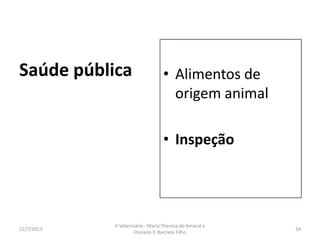 • Clínica de
Silvestres
Exóticos
16/8/2013
A Veterinária - Maria Thereza do Amaral e
Floriano P. Barciela Filho
34
 