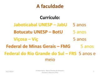 OS MELHORES CURSOS DE MEDICINA
VETERINÁRIA DO BRASIL
Guia do estudante Abril - 2012
16/8/2013
A Veterinária - Maria Thereza do Amaral e
Floriano P. Barciela Filho
7
 