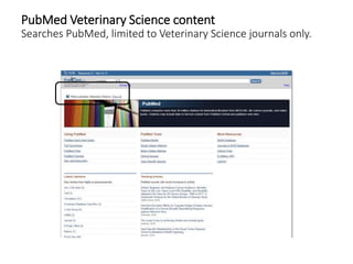 PubMed Veterinary Science content
Searches PubMed, limited to Veterinary Science journals only.
 