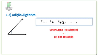 1.2) Adição Algébrica
𝟐
= 𝟐
+
18
𝟐
+ 𝟐∙ ∙ ∙
Vetor Soma (Resultante)
=
Lei dos cossenos
 