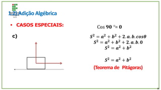 1.2) Adição Algébrica
(Teorema de Pitágoras)
21
 CASOS ESPECIAIS:
c)
Cos 𝟗𝟎 °= 𝟎
 