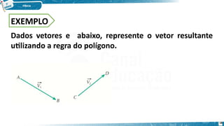 18
EXEMPLO
Dados vetores e abaixo, represente o vetor resultante
utilizando a regra do polígono.
 