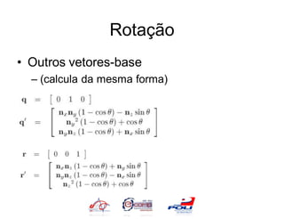 Rotação
• Outros vetores-base
  – (calcula da mesma forma)
 