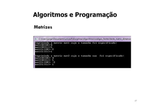 17
Algoritmos e Programação
Matrizes
 