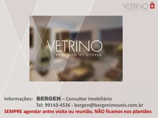 Informações: BERGEN – Consultor Imobiliário
Tel: 99143-4536 - bergen@bergenimoveis.com.br
SEMPRE agendar antes visita ou reunião, NÃO ficamos nos plantões
 