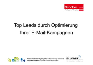 Top Leads durch Optimierung
  Ihrer E-Mail-Kampagnen




     Alexandra Vetrovsky-Brychta, Schober Group Österreich
     David Mermelstein, Schober Group Deutschland
 