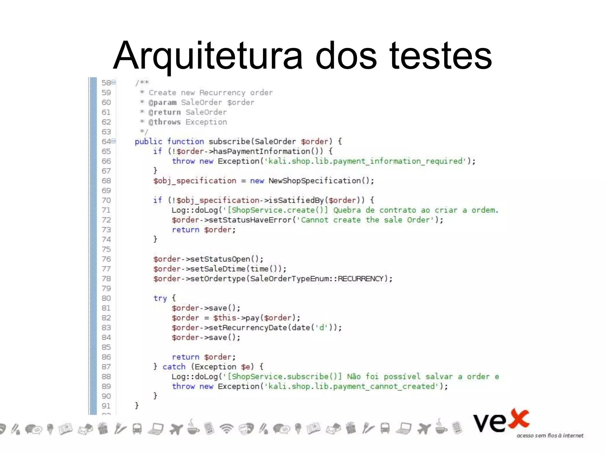 Arquitetura dos testes
 