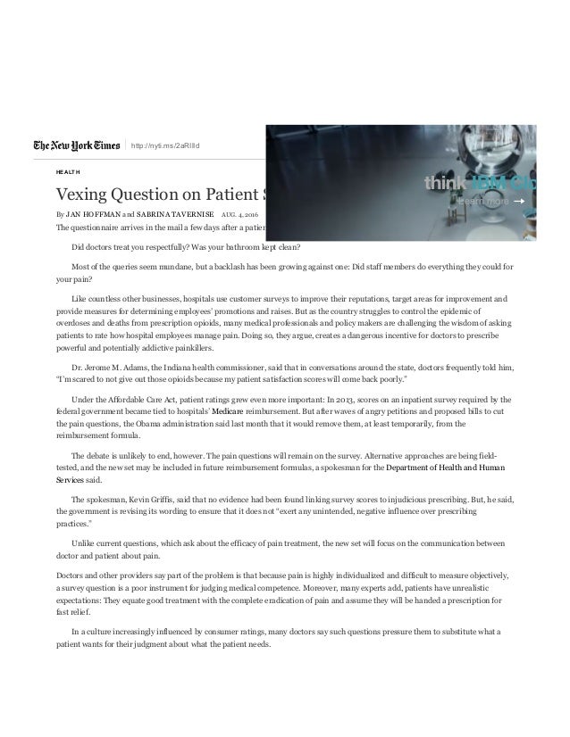 vexing question on patient surveys did we ease your pain the new patient survey questions