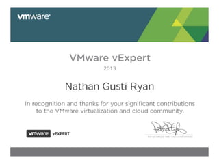 vExpert 2013 Certificate by Nathan Gusti Ryan