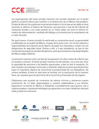 Bol. Núm. 42
Página 2 de 3
Las organizaciones del sector privado mexicano han sumado esfuerzos con el sector
público y el ...