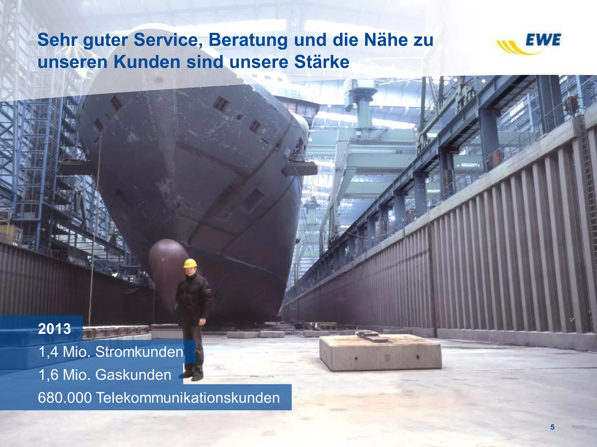 Sehr guter Service, Beratung und die Nähe zu
unseren Kunden sind unsere Stärke
5
2013
1,4 Mio. Stromkunden
1,6 Mio. Gaskunden
680.000 Telekommunikationskunden
 