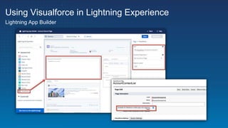 Using Visualforce in Lightning Experience
Lightning App Builder
 