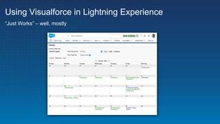 Using Visualforce in Lightning Experience
“Just Works” – well, mostly
 