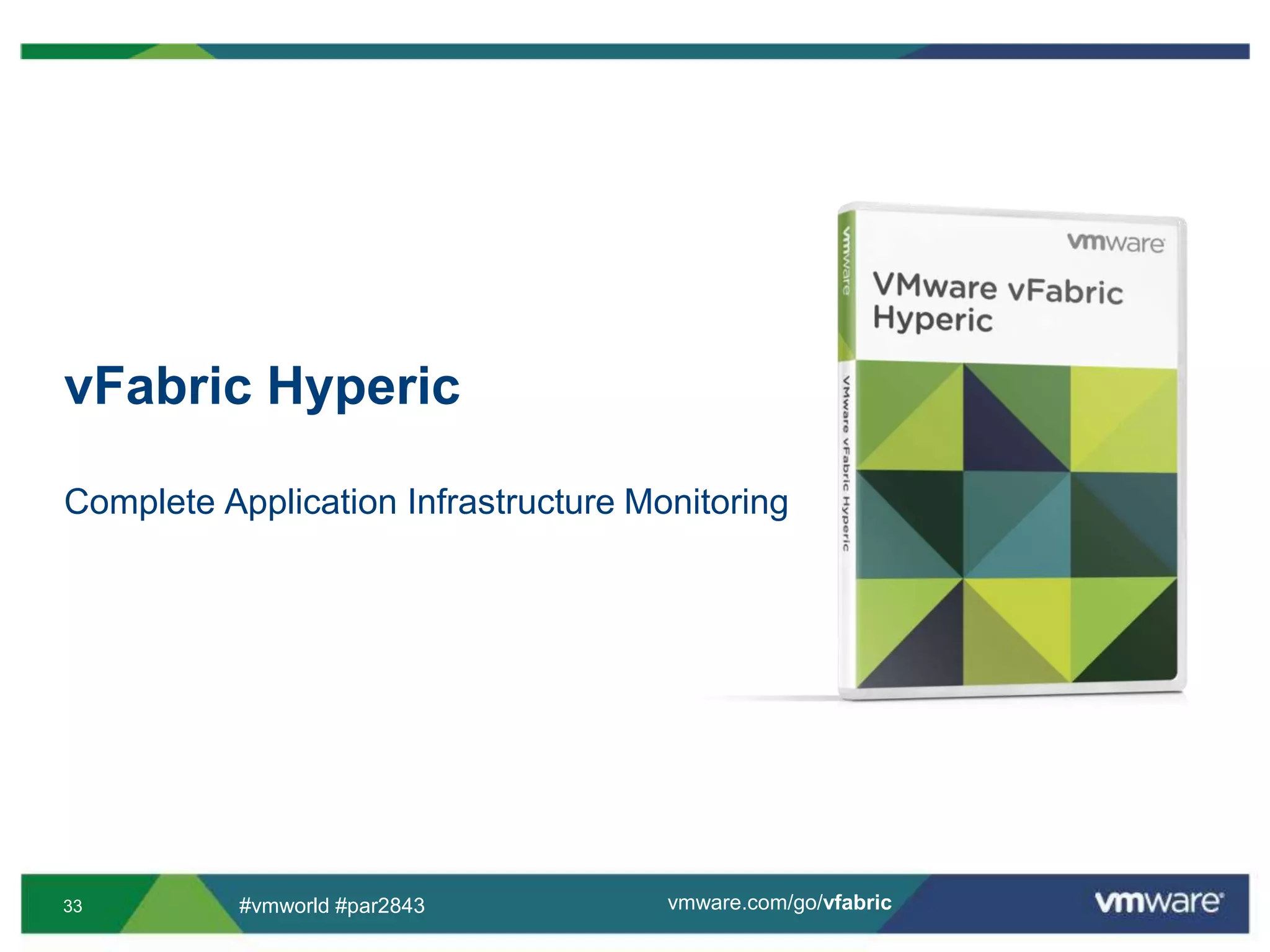 Pool memory and disk across many nodes Data-aware ExecutionMove functionality to data for peak performanceActive/Continuous Querying and Event NotificationChanges propagated to one or more "active" copiesvFabric HypericComplete Application Infrastructure Monitoring