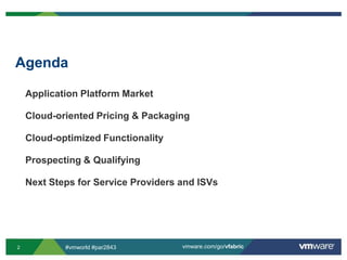 AgendaApplication Platform MarketCloud-oriented Pricing & PackagingCloud-optimized FunctionalityProspecting & QualifyingNext Steps for Service Providers and ISVs