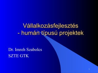 Vállalkozásfejlesztés - humán típusú projektek Dr. Imreh Szabolcs SZTE GTK 